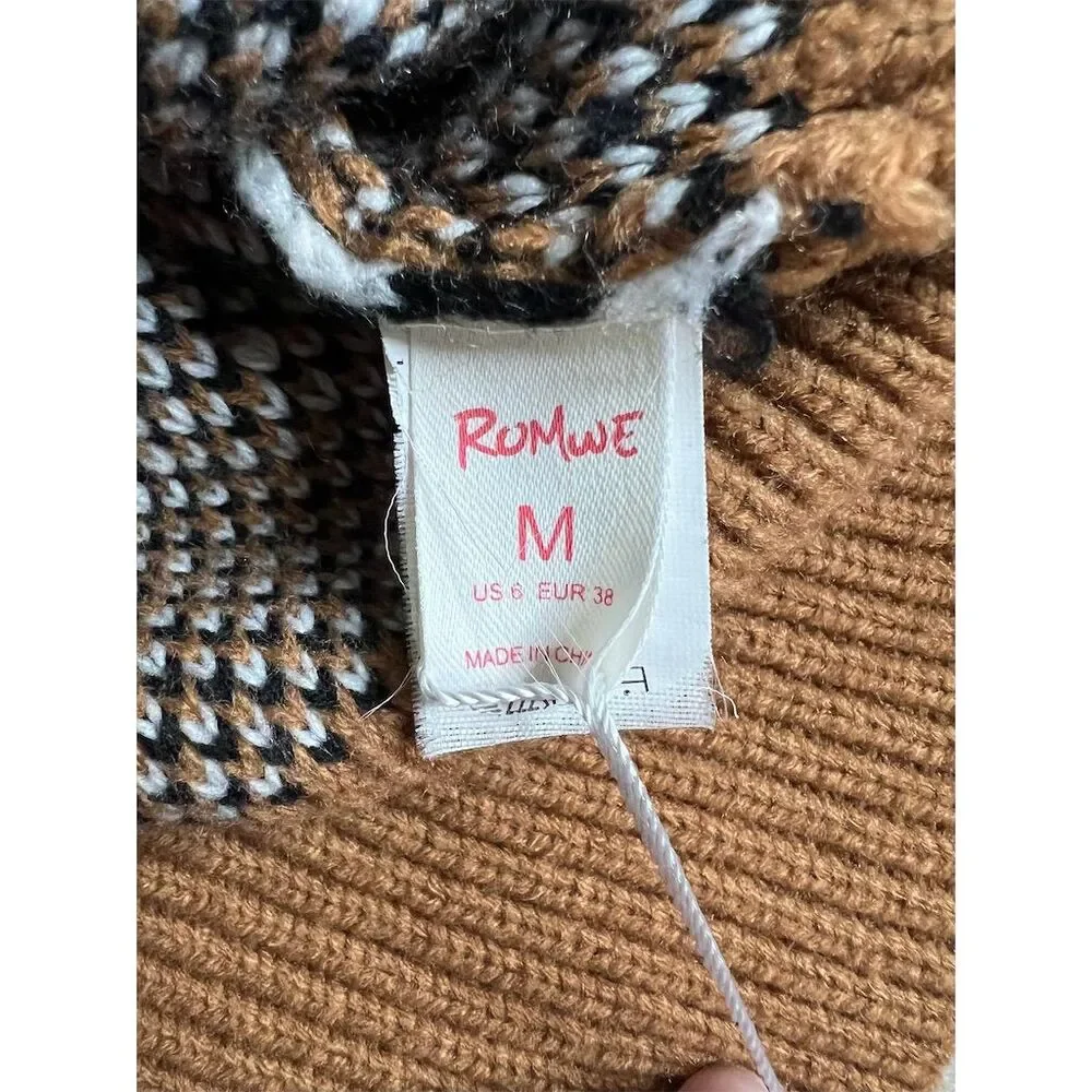 ROMWE Women's Kawaii Cow Print Button Front Cardigan Brown Size M - Picture 6 of 8